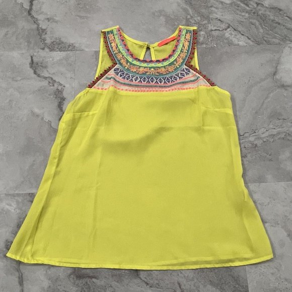 Lulumari Women's Yellow Embroidered Sleeveless Tank Top Size Large L - Picture 1 of 6